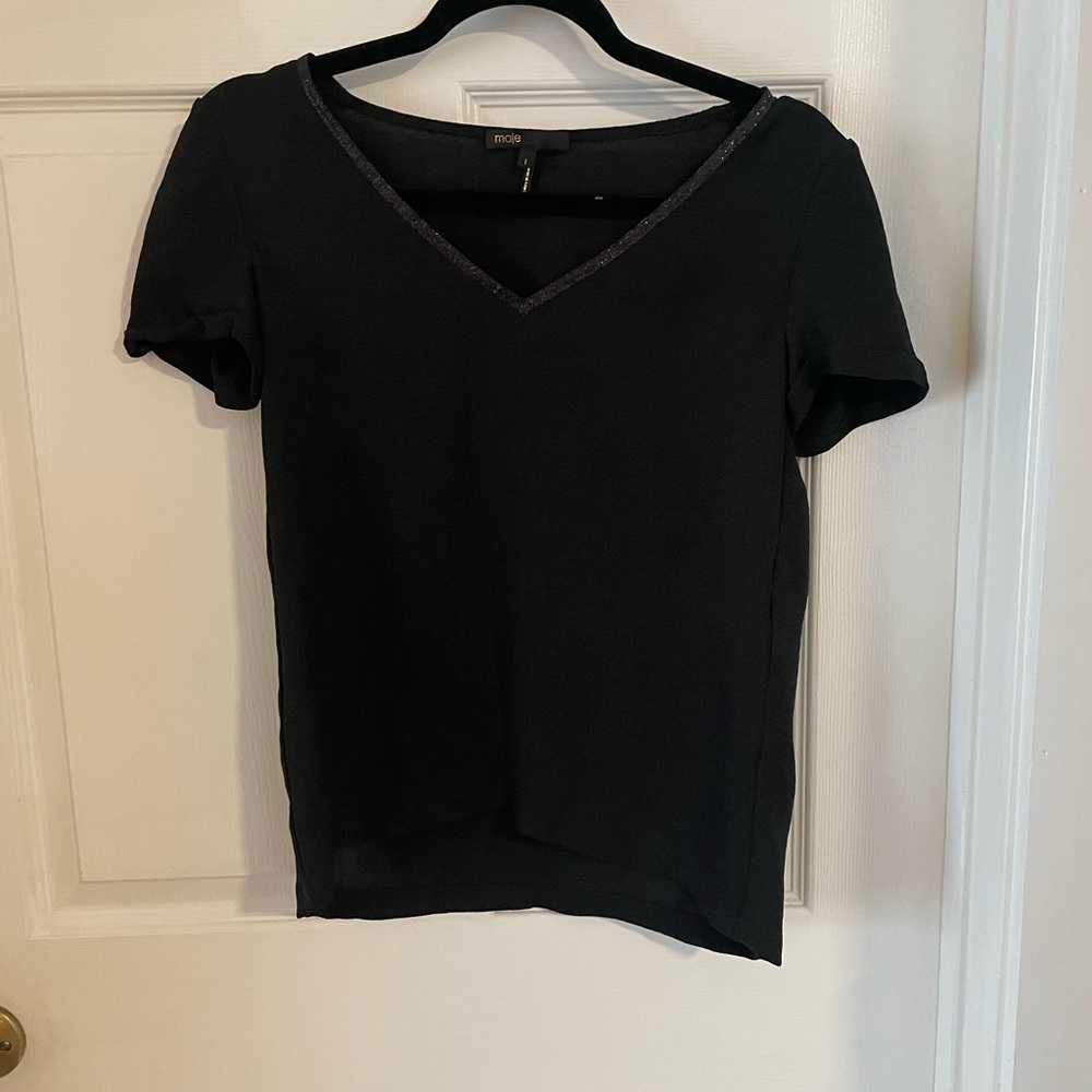 Maje shirt with glitter neck detail